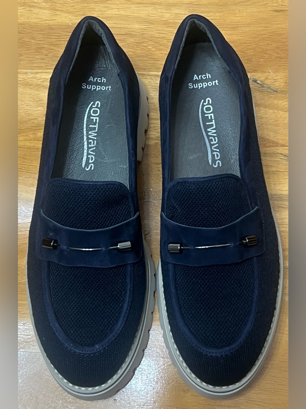 Softwaves Velinda Navy Suede & Mesh Arch Support Platform Loafer, Size 10.5.